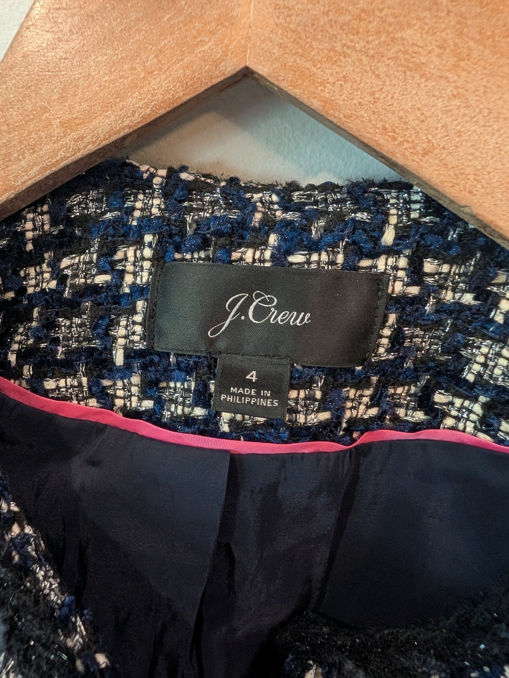 J. Crew Navy and White Tweed Blazer And Pencil Skirt Set Sz 4 - Picture 4 of 16